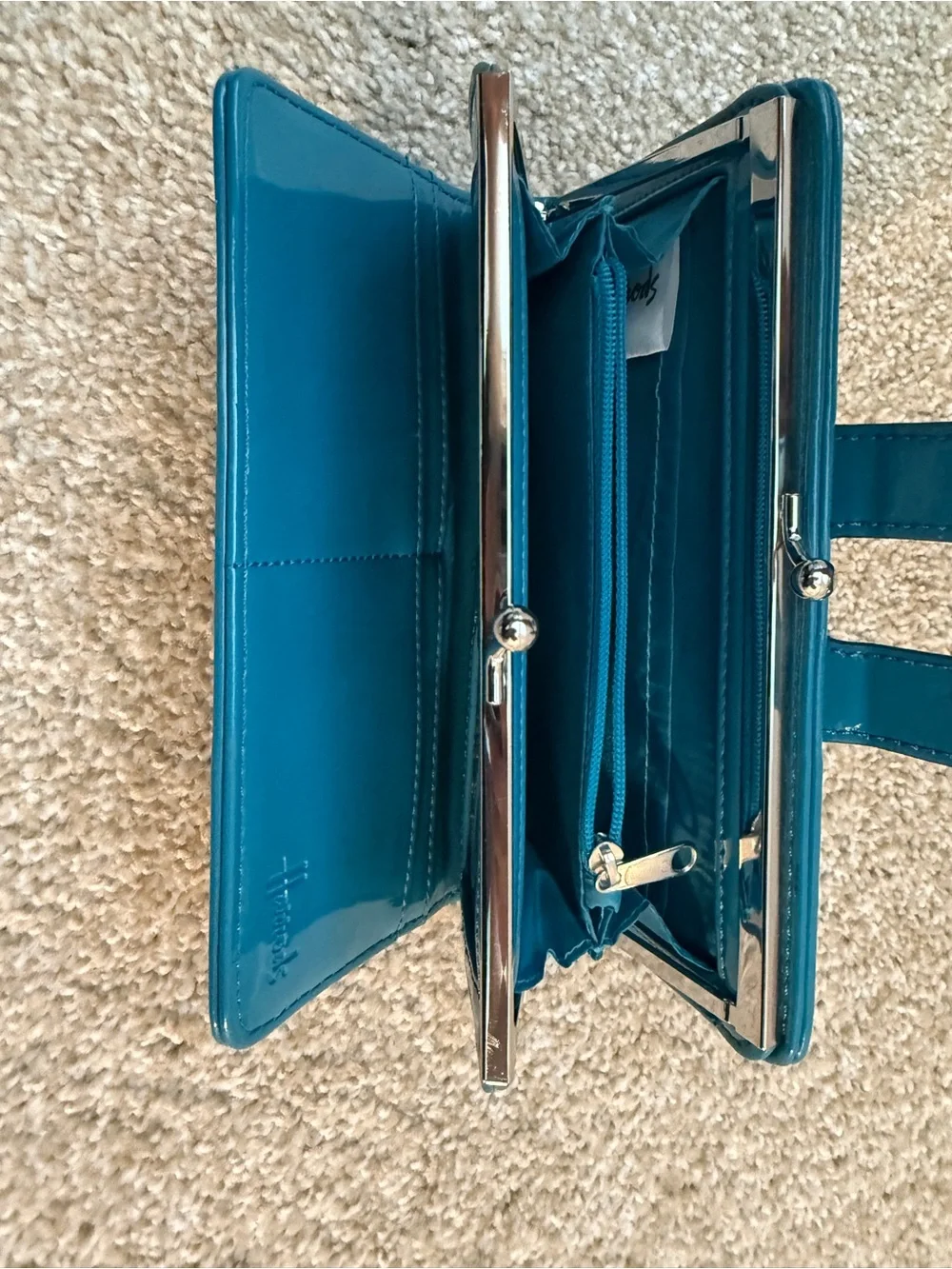 Harrods Glossy Teal Patent Leather Wallet